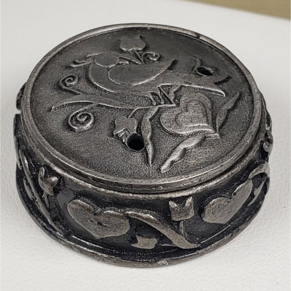 Vintage 1980's Signed Torino Pewter 3 In 1 Necklace Brooch Round Trinket Box - Picture 12 of 16
